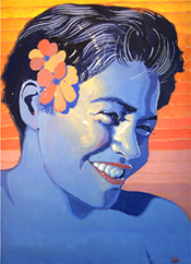 Lobby poster of Polynesian head from "Moana"